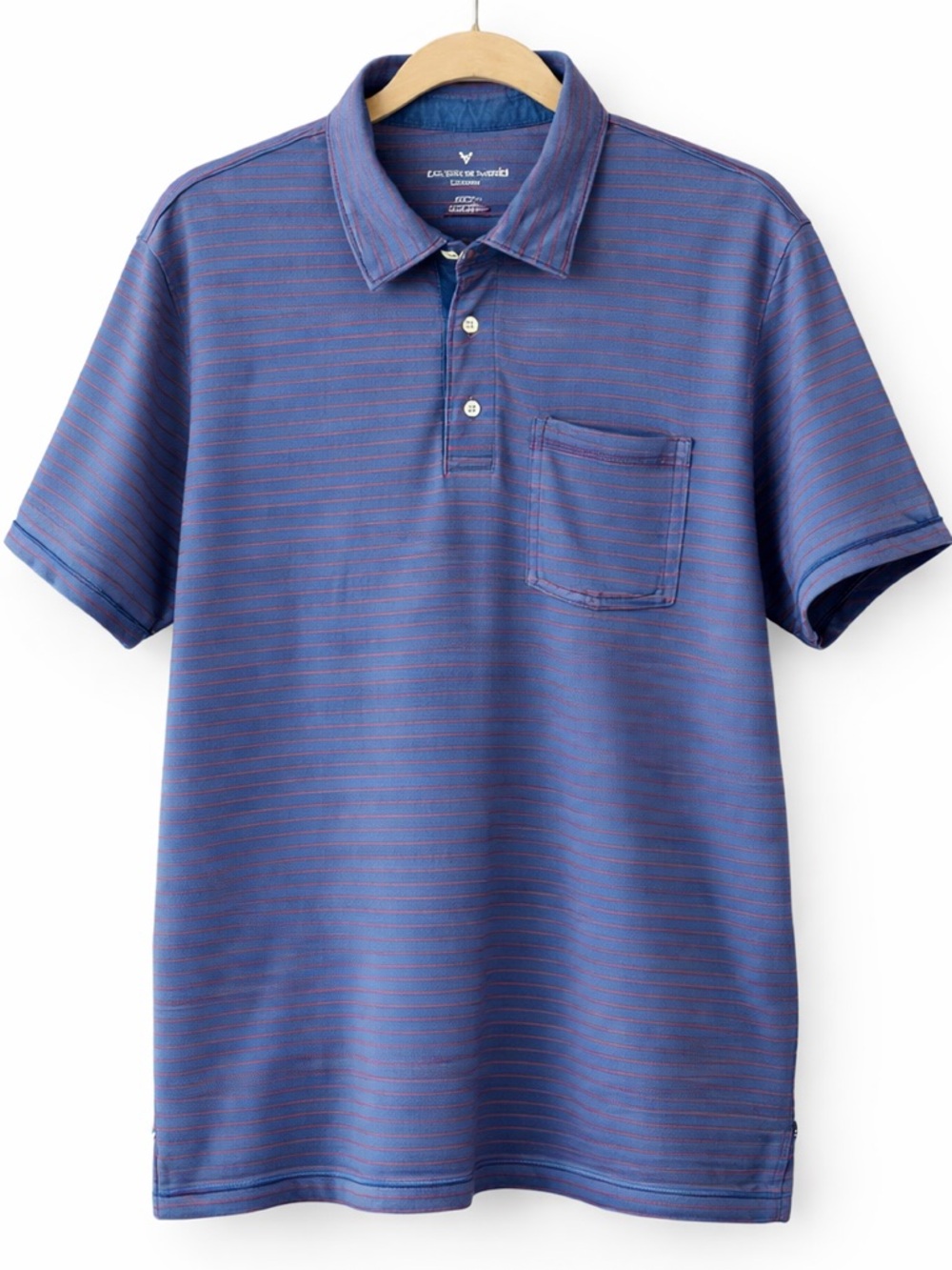 AMERICAN EAGLE OUTFITTERS Mens L Blue Red Stripe Polo Golf Shirt Short Sleeves